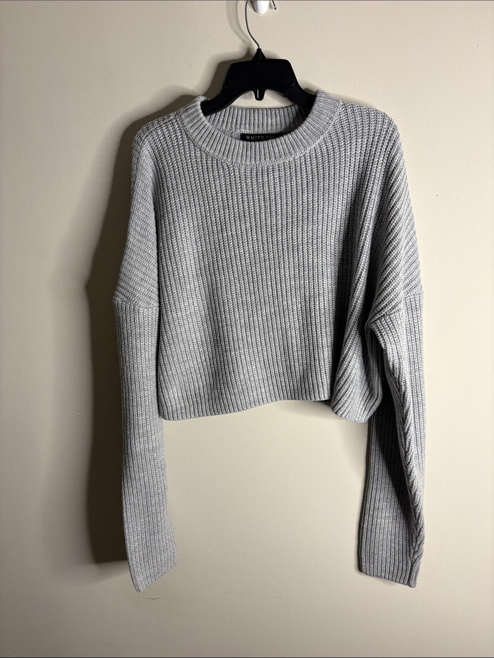 White Fox Boutique Ribbed Cropped Crewneck Sweater - Light Gray